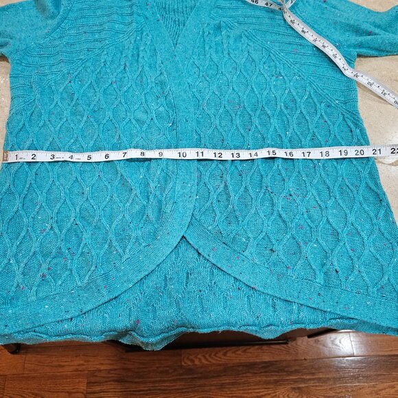 Women's Talbots Turquoise Speckled Open Cardigan Sweater Size L - Picture 4 of 6